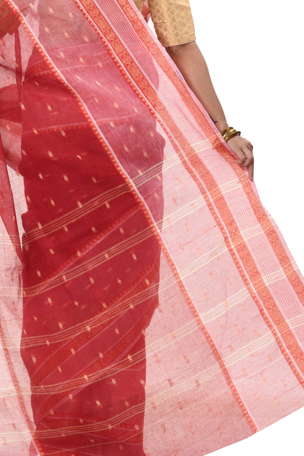 Red Pure Cotton Debdash Tant Saree (353)
